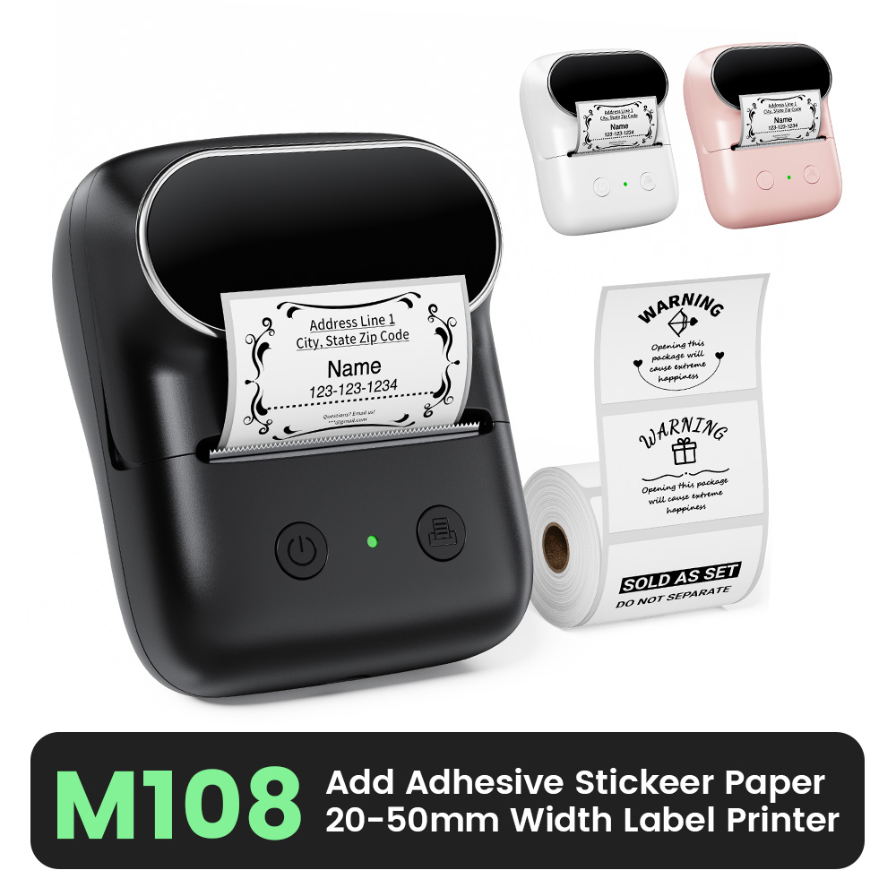 Sticker Label Template - Bezprzewodowa drukarka etykiet Bluetooth M108, termiczna