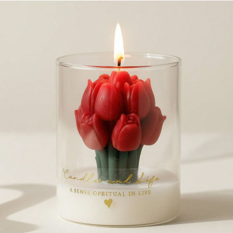 Candle Supplies Glass Jars - Świeca Tulipan w Szklanym Słoiku, Dekoracyjna